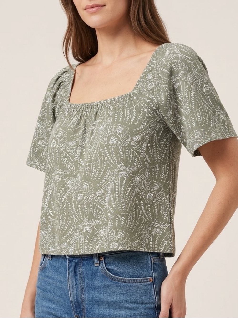 Pact Square Neck Short Sleeve Top in Sage Green